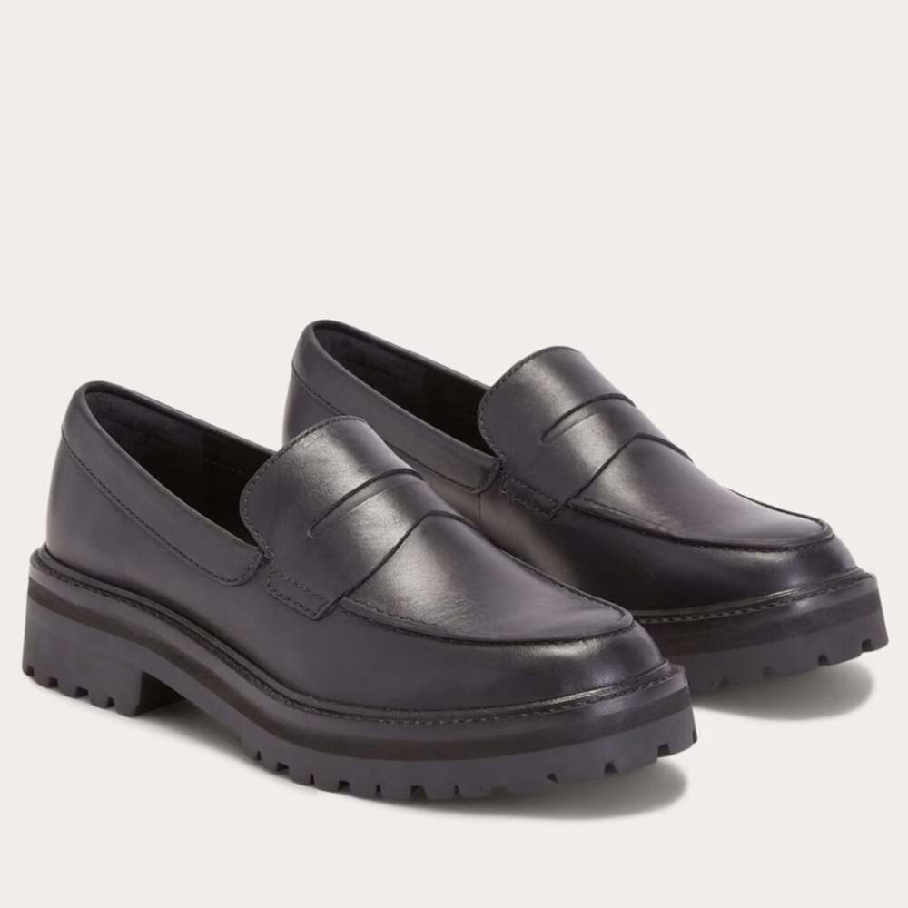 Everlane The Lug Loafer Black Leather Platform Chunky Penny Shoes Size 6.5